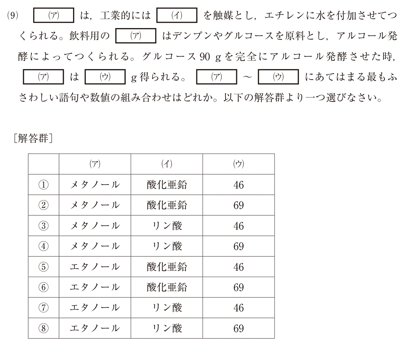 中央大学2026年度 理工3学部（一般・英外） 化学 第Ⅰ問(9)：問題 10ページの問題文・図・選択肢